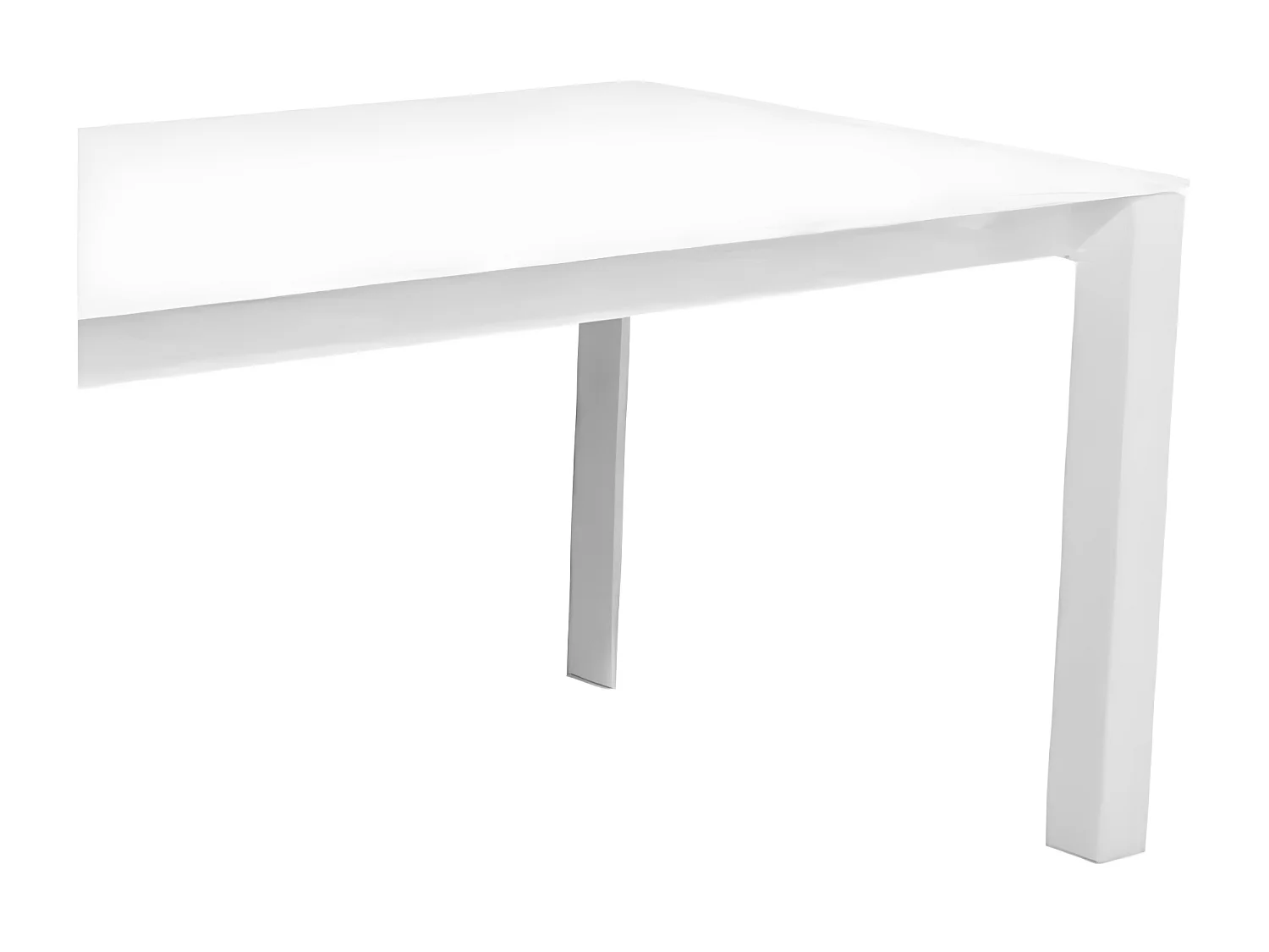 Table à manger design extensible verre teinté blanc et pieds métal blanc Mikale 140 à 190cm