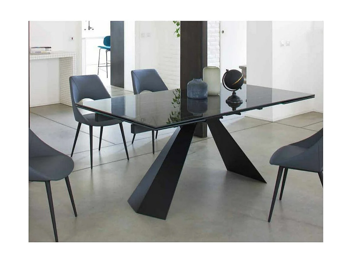 Table extensible 160-240cm céramique marron marbre brillant et pieds métal noir Kylane