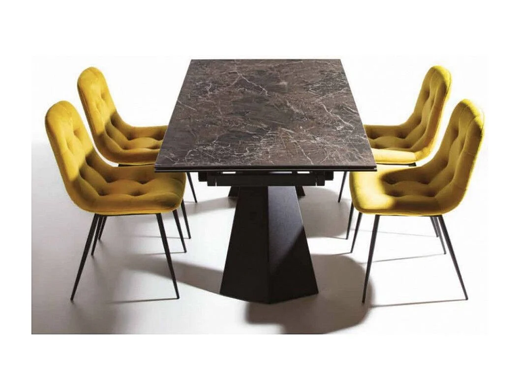 Table extensible 160-240cm céramique marron marbre brillant et pieds métal noir Kylane