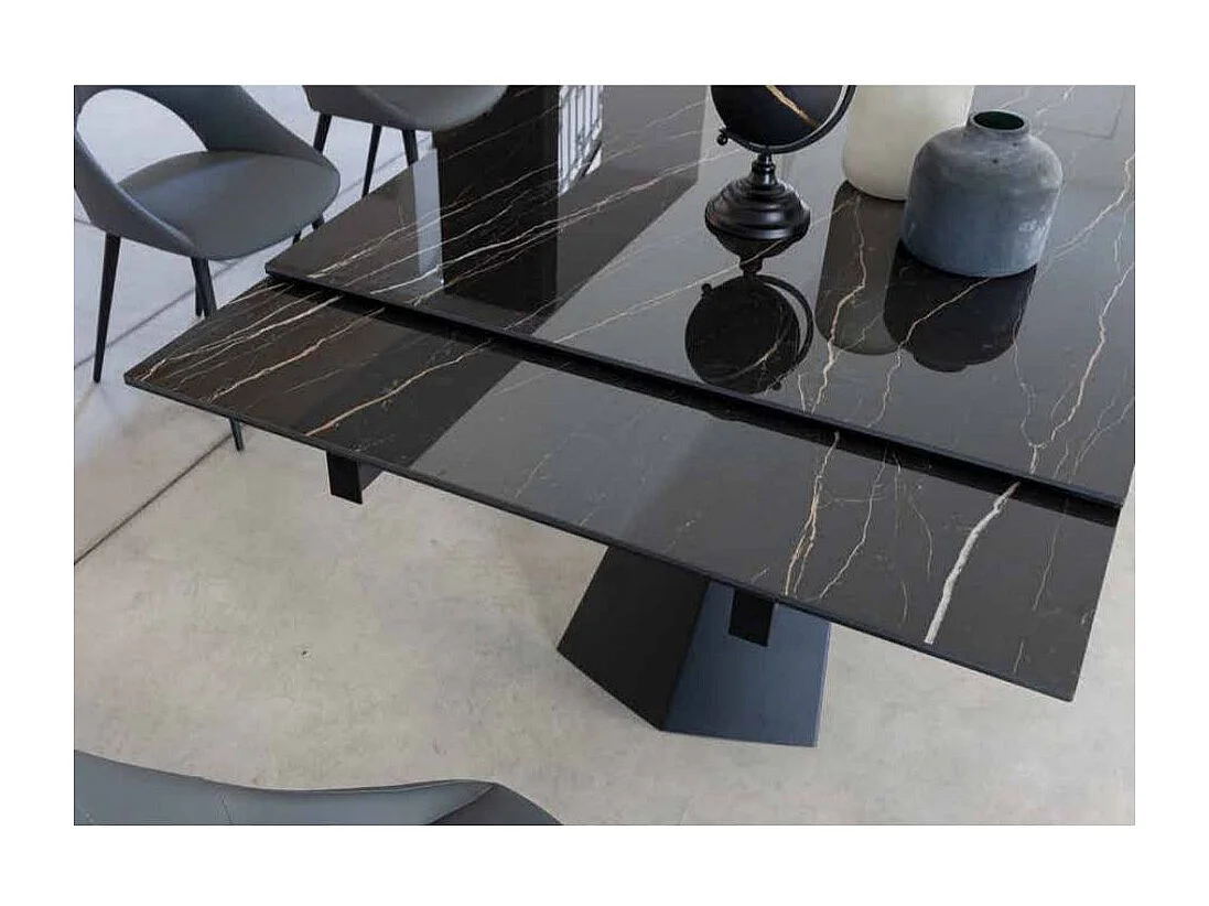 Uitschuifbare tafel 160/240 cm bruin keramiek glanzend marmer en zwart metalen poten Kylane