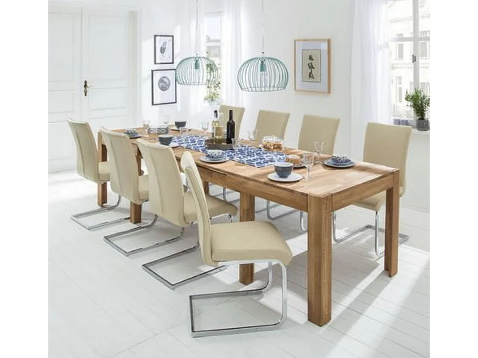 Uitschuifbare massief eiken eettafel 4 tot 12 zitplaatsen L 160 tot 280 cm Kristen