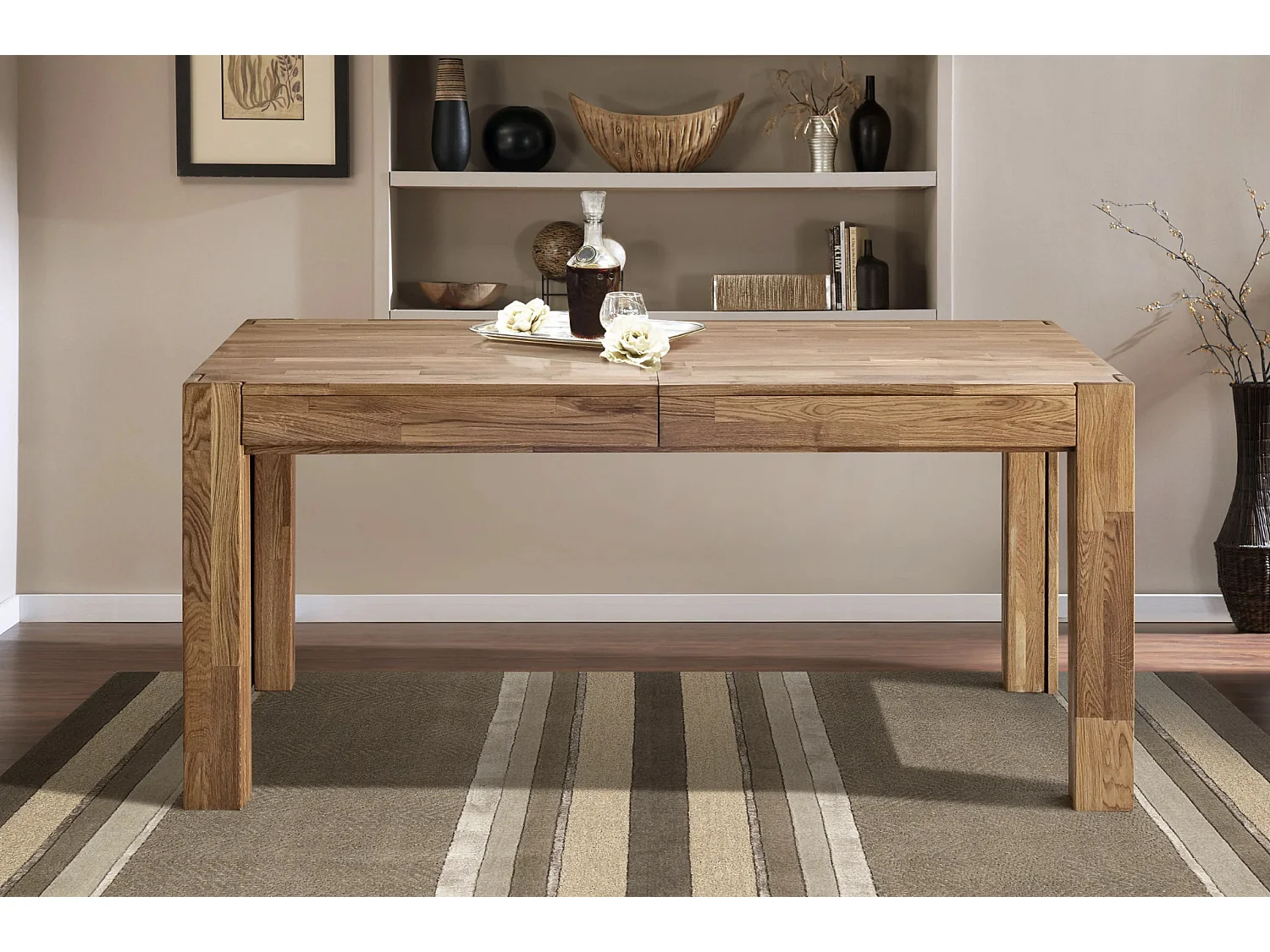 Mesa de comedor extensible de roble macizo de 4 a 12 plazas L 160 a 280 cm Kristen