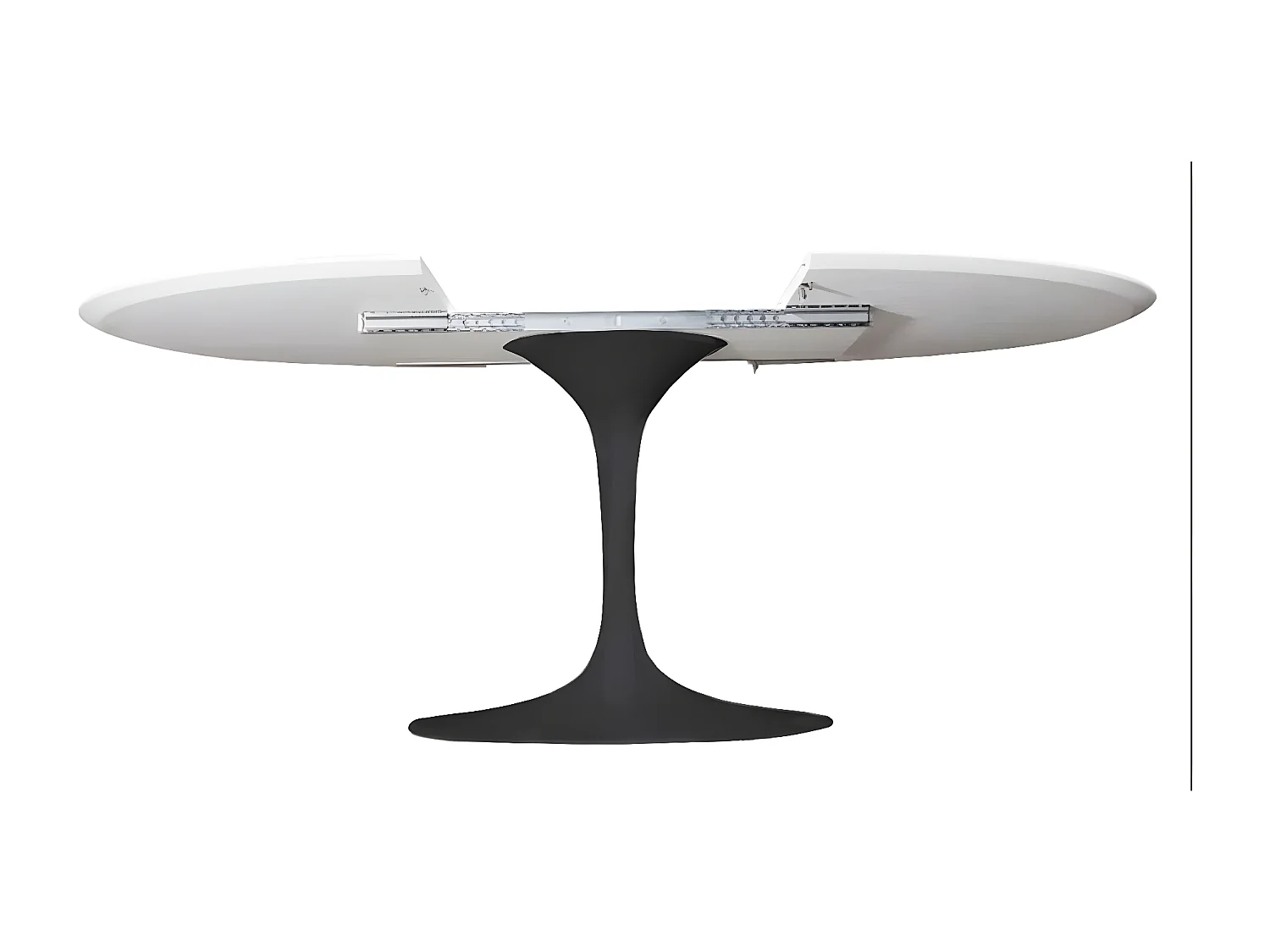 Table tulipe ovale extensible-Plateau Blanc mat-Largeur 160/220 cm-Piètement Noir brillant