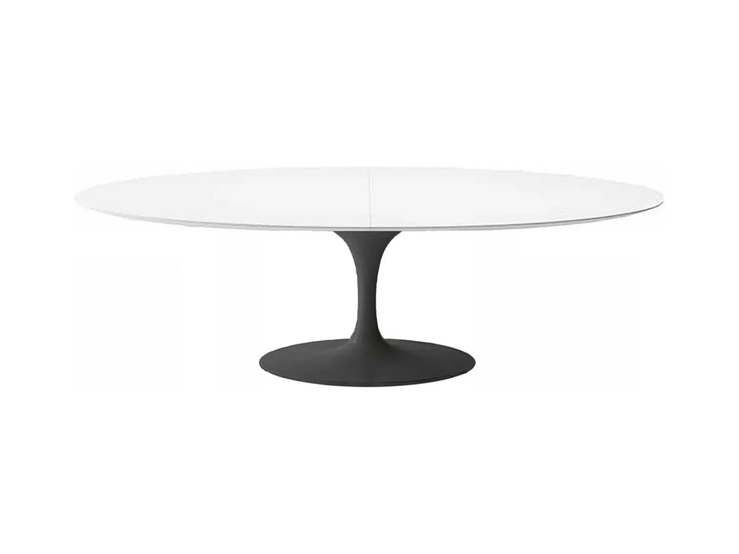 Table tulipe ovale extensible-Plateau Blanc mat-Largeur 160/220 cm-Piètement Noir brillant