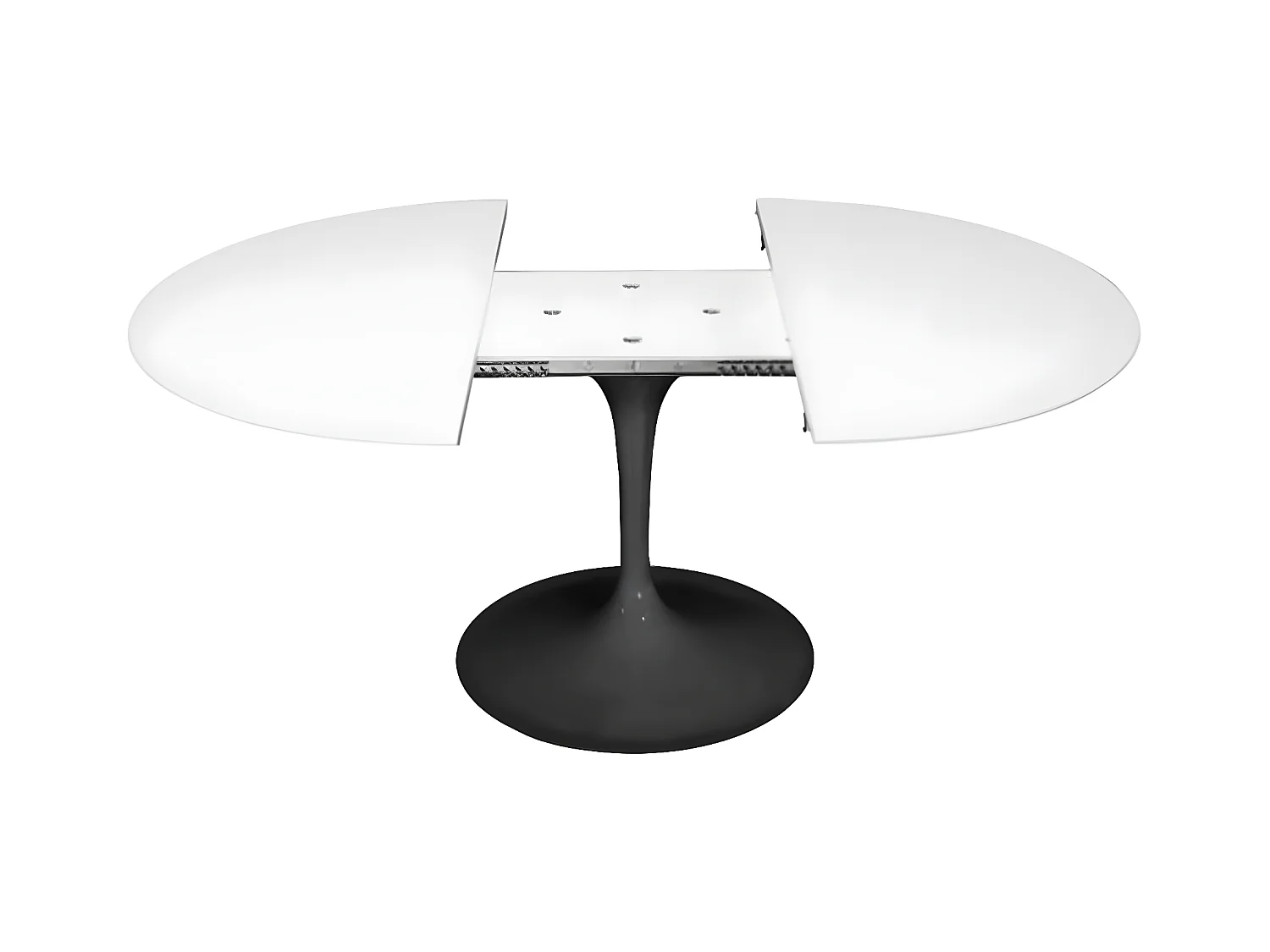 Table tulipe ovale extensible-Plateau Blanc mat-Largeur 160/220 cm-Piètement Noir brillant