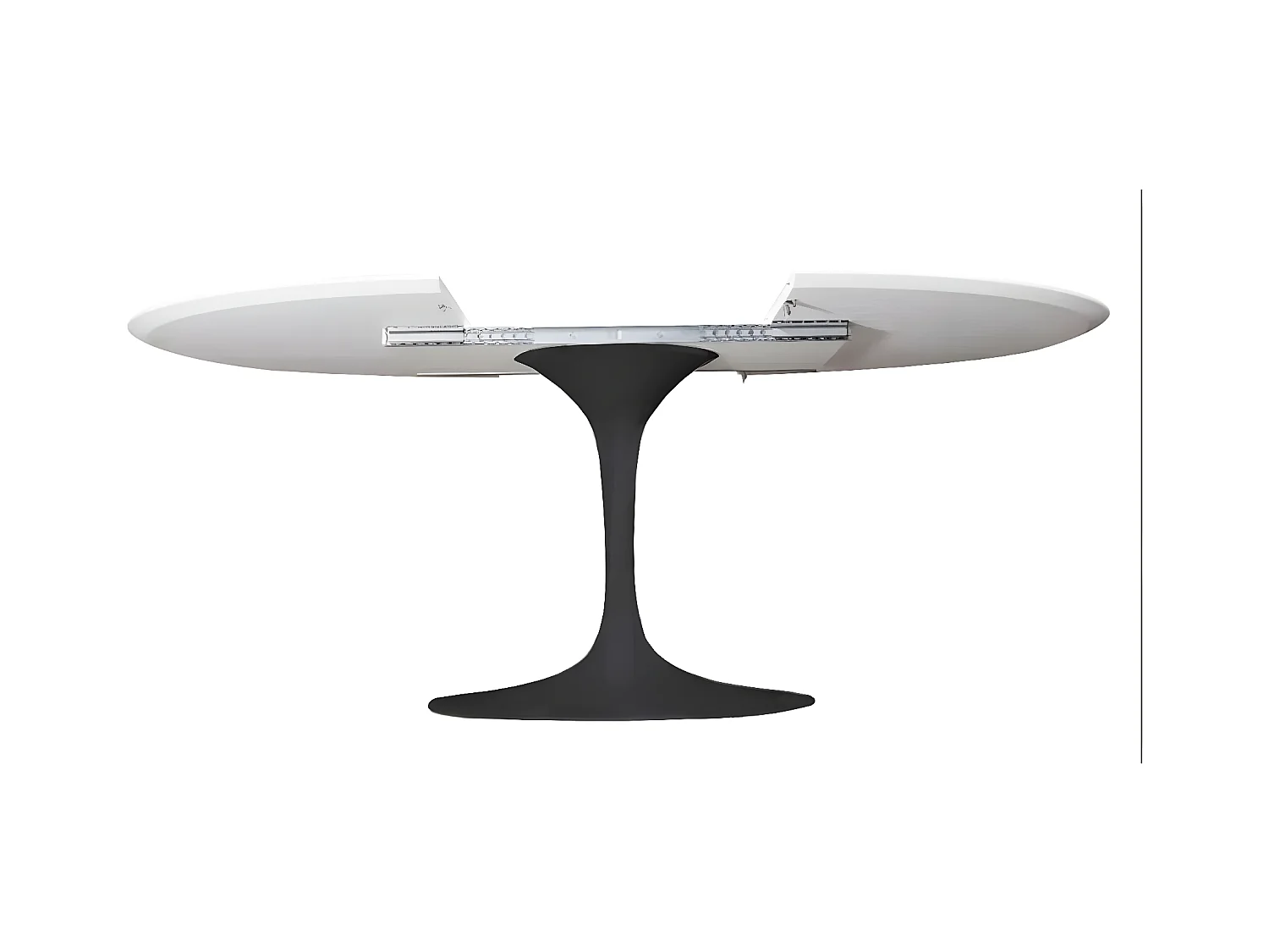 Table tulipe ovale extensible-Plateau Blanc mat-Largeur 160/220 cm-Piètement Noir brillant
