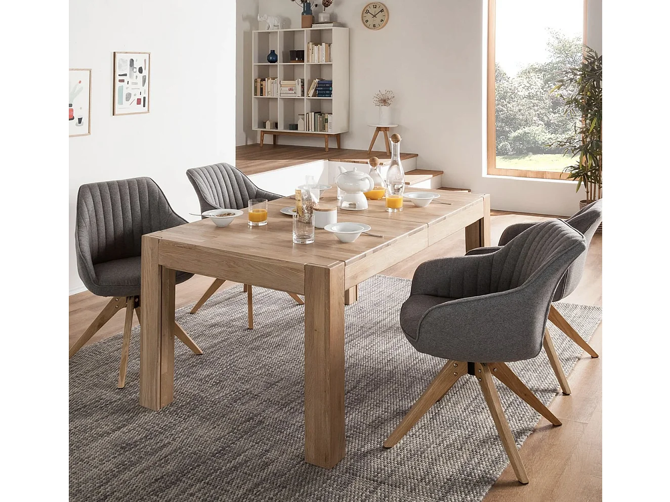 Table à manger extensible en chêne massif blanchi 4 à 12 places L 160 à 280cm Kristen