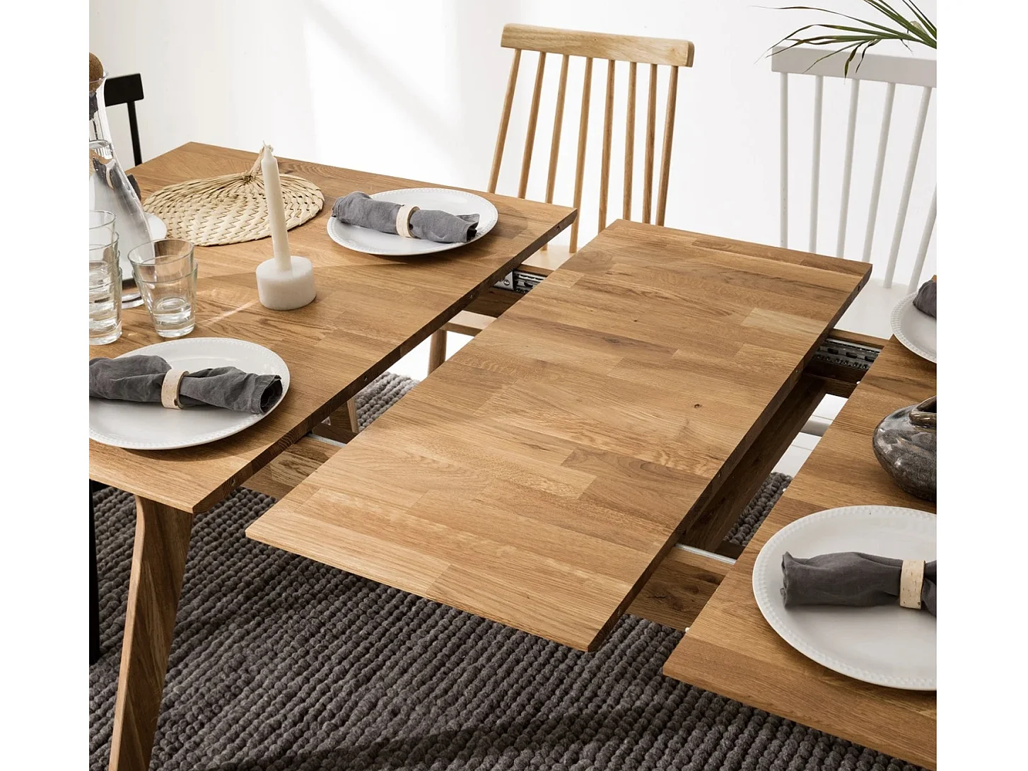 Osword uitschuifbare massief eikenhouten tafel 140 tot 180 cm