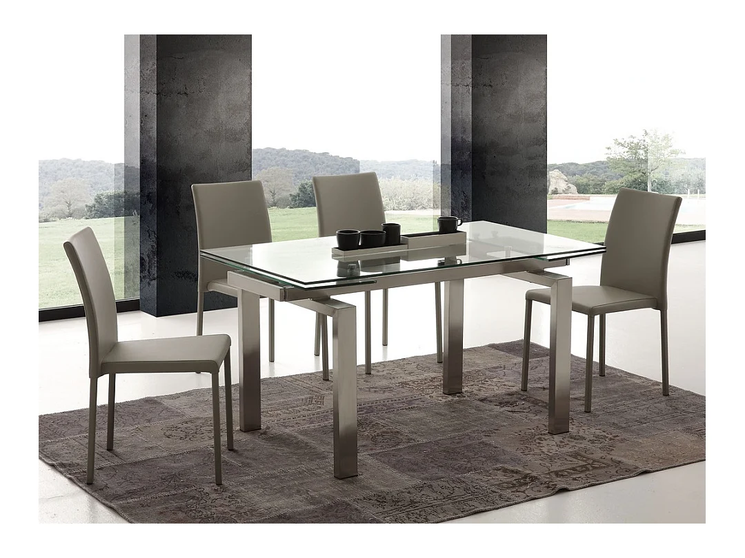 Table extensible 140-200cm en verre trempé et acier brossé Downton