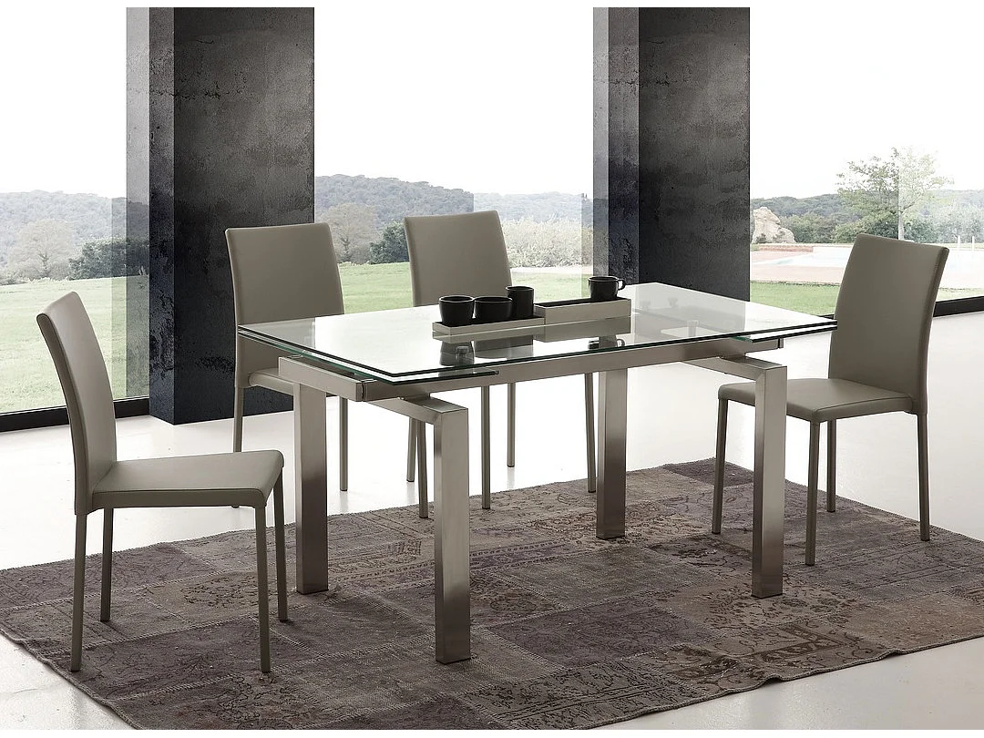 Table extensible 140-200cm en verre trempé et acier brossé Downton