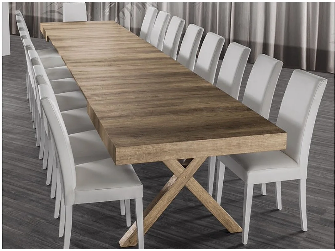 Table de repas extensible bois naturel 26 places jusqu'a 500cm Kopar-Taille Jusqu'a 500 cm
