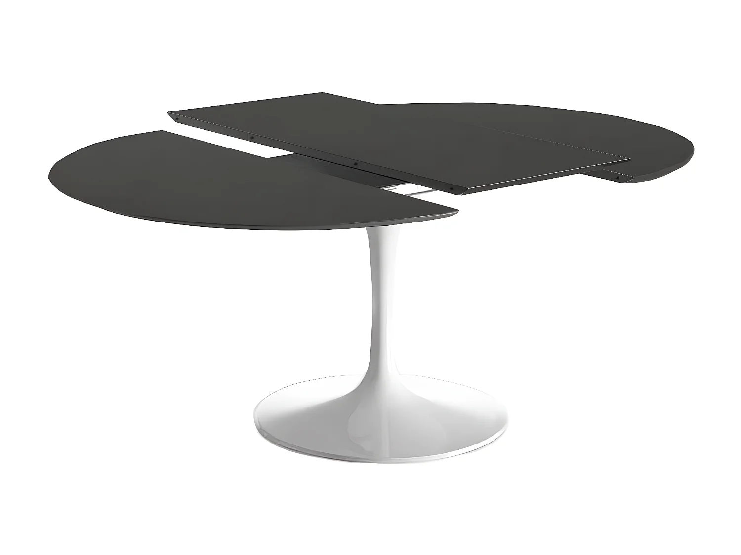 Table tulipe ovale extensible-Plateau Noir mat-Largeur 170/230 cm-Piètement Blanc brillant