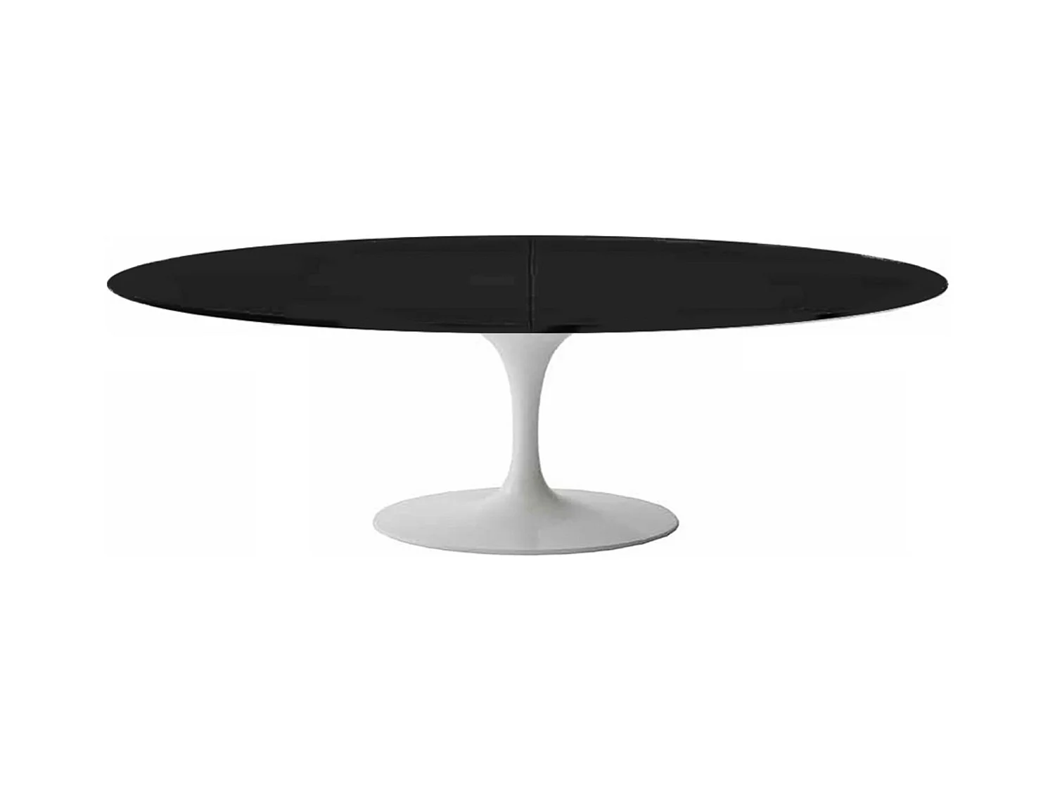 Table tulipe ovale extensible-Plateau Noir mat-Largeur 170/230 cm-Piètement Blanc brillant