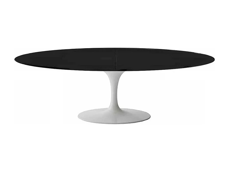 Table tulipe ovale extensible-Plateau Noir mat-Largeur 170/230 cm-Piètement Blanc brillant