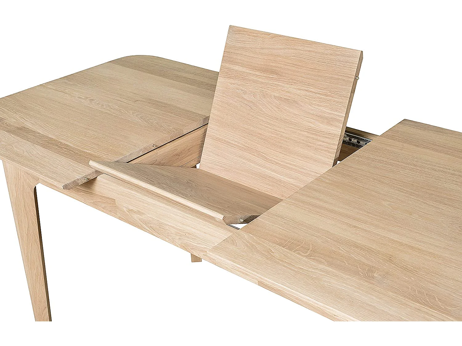 Kleine rechthoekige uitschuifbare tafel 120 tot 160 cm in gebleekt eikenhout Franka