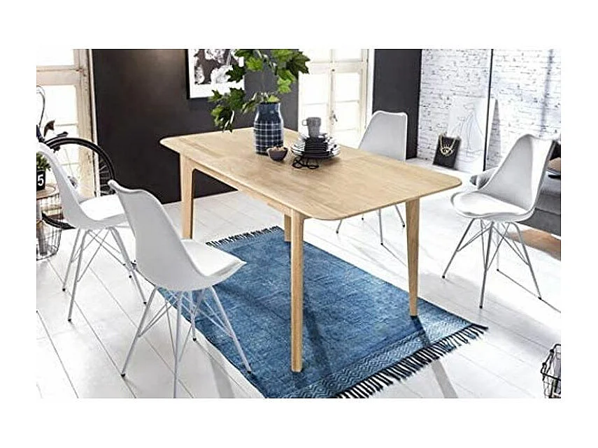 Mesa extensible rectangular pequeña de 120 a 160 cm en madera de roble blanqueada Franka