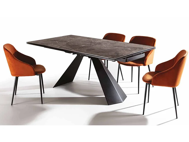 Table extensible 180-280cm céramique marron marbre et pieds métal noir Kylane