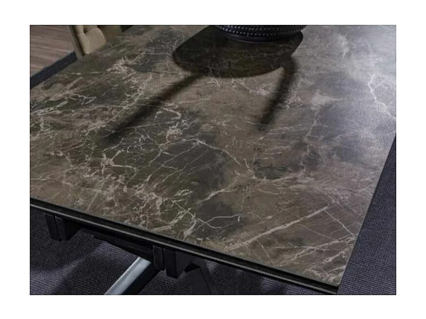 Table extensible 180-280cm céramique marron marbre et pieds métal noir Kylane