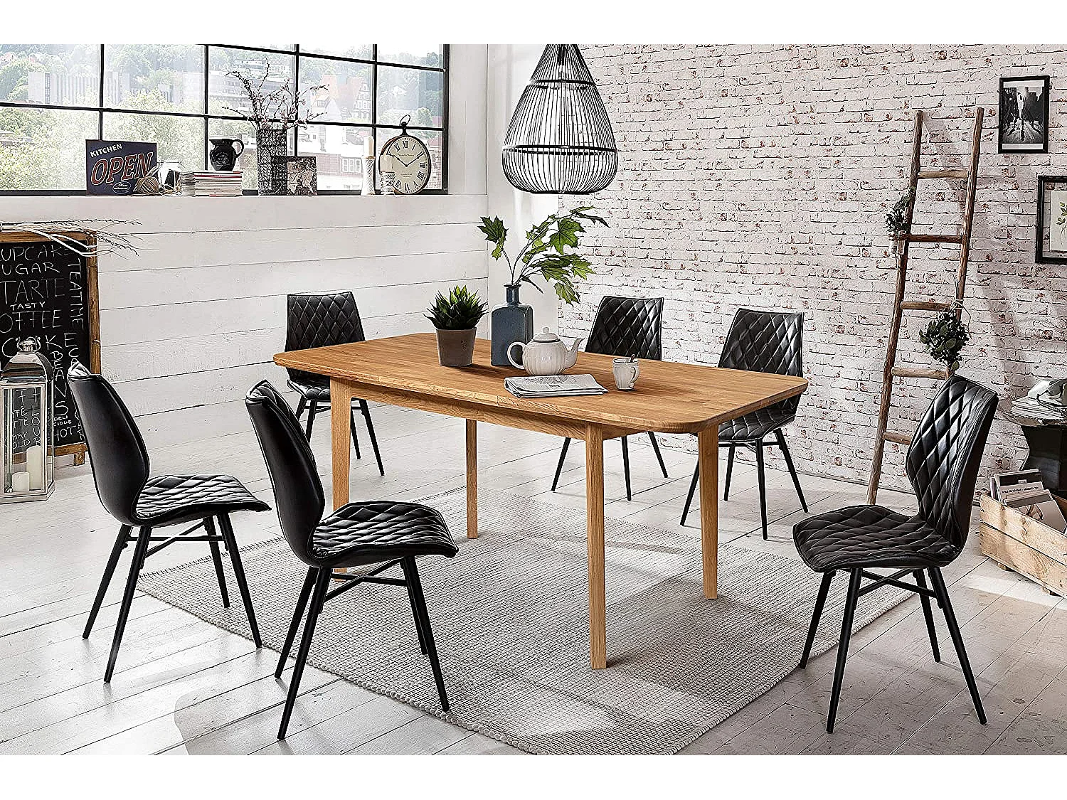 Mesa pequeña rectangular extensible de 120 a 160 cm en madera maciza de roble Franka