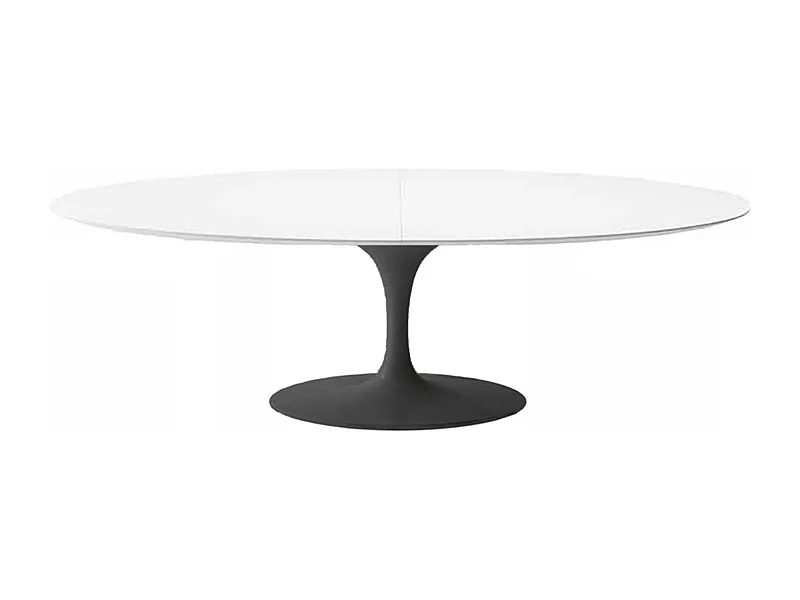 Table tulipe ovale extensible-Plateau Blanc mat-Largeur 170/230 cm-Piètement Noir brillant