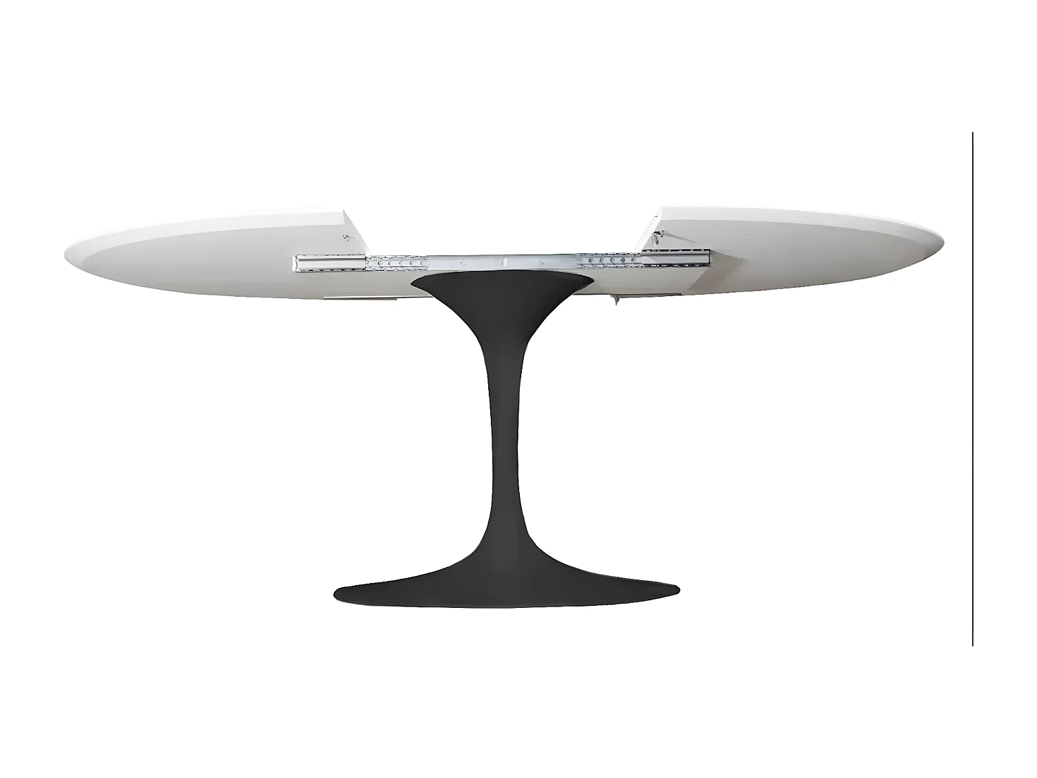 Table tulipe ovale extensible-Plateau Blanc mat-Largeur 170/230 cm-Piètement Noir brillant