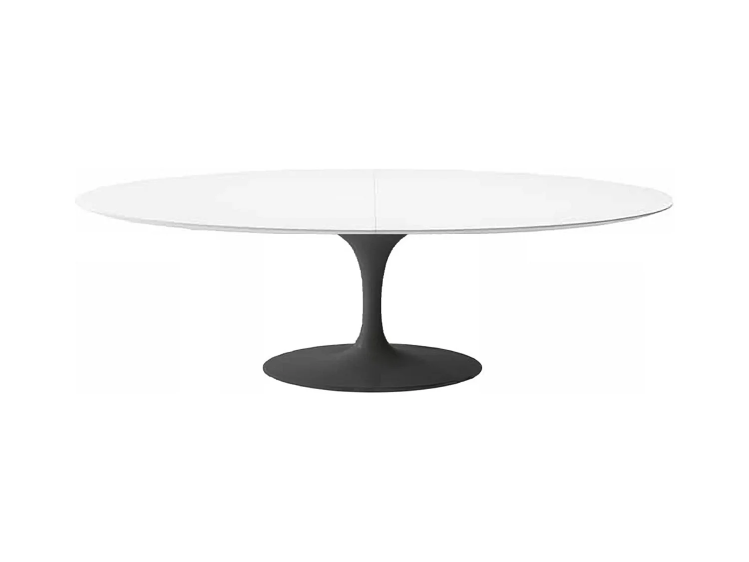 Table tulipe ovale extensible-Plateau Blanc mat-Largeur 170/230 cm-Piètement Noir brillant