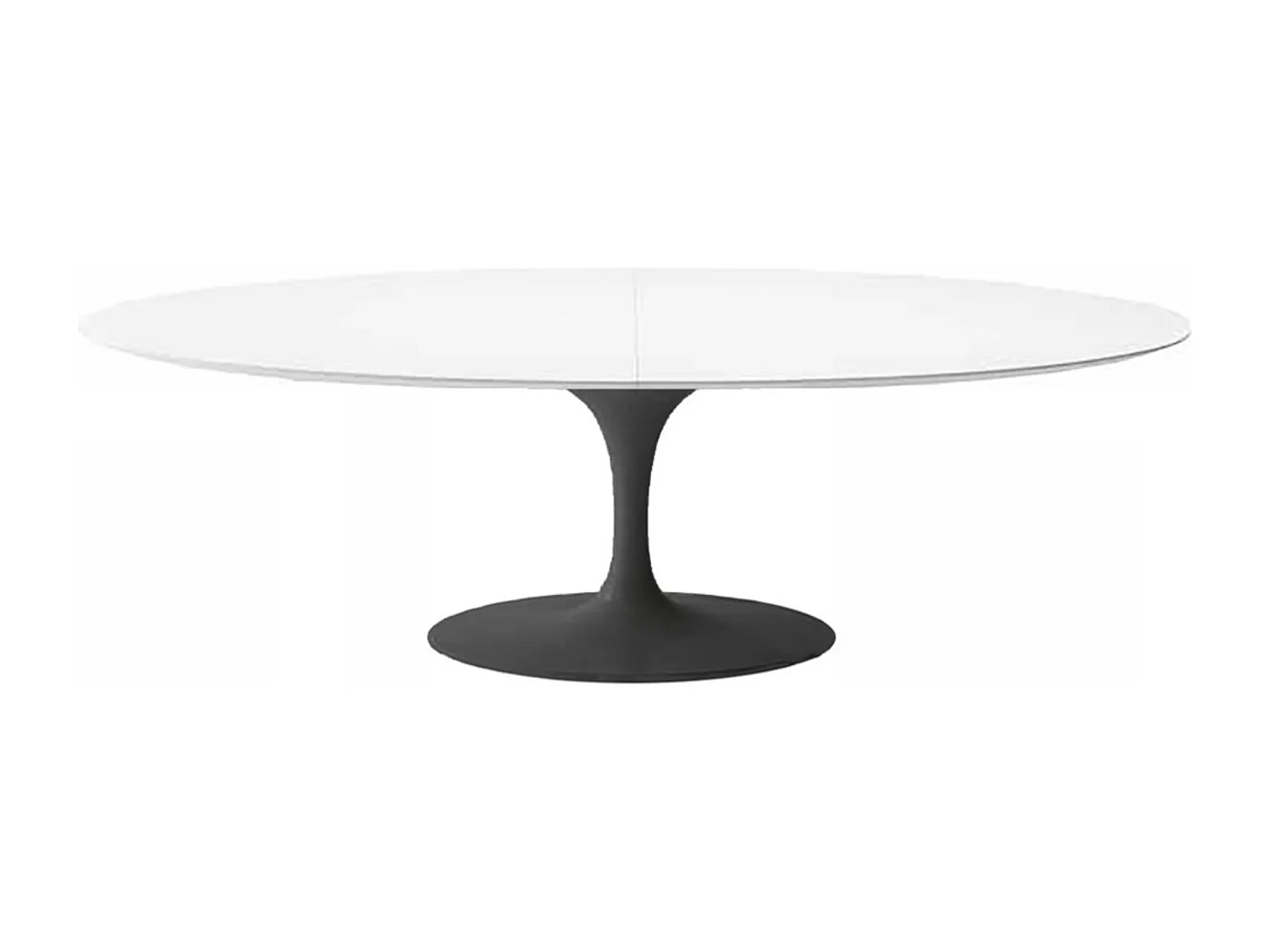 Table tulipe ovale extensible-Plateau Blanc mat-Largeur 170/230 cm-Piètement Noir brillant