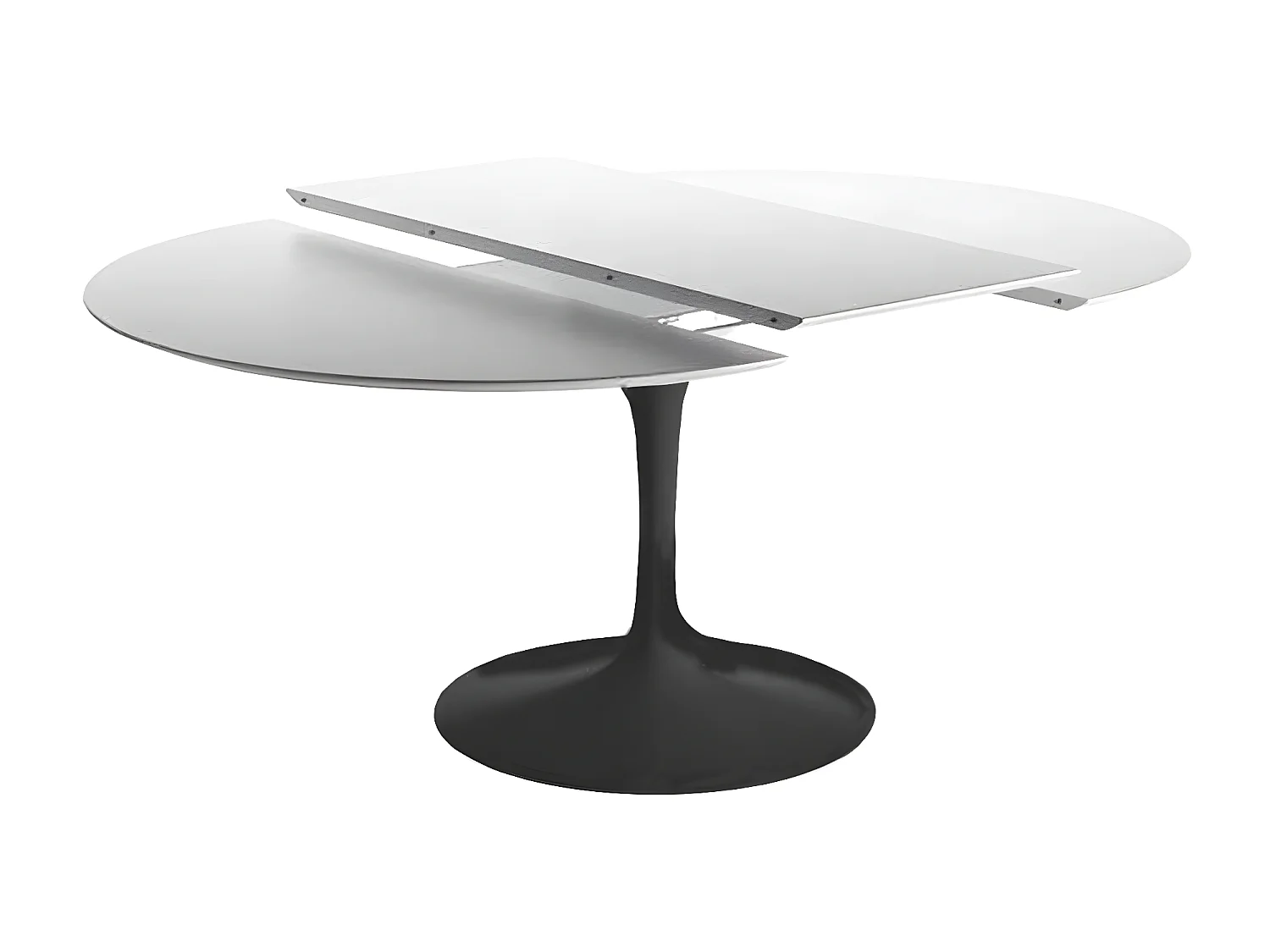 Table tulipe ovale extensible-Plateau Blanc mat-Largeur 170/230 cm-Piètement Noir brillant