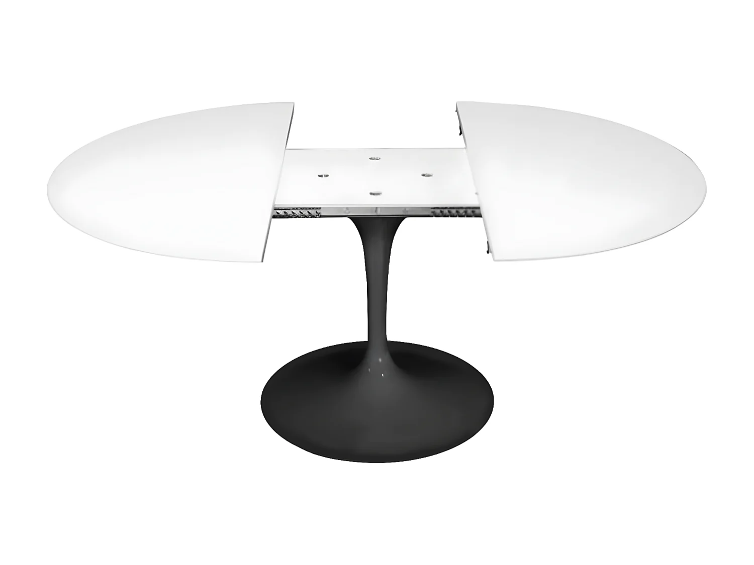 Table tulipe ovale extensible-Plateau Blanc mat-Largeur 170/230 cm-Piètement Noir brillant