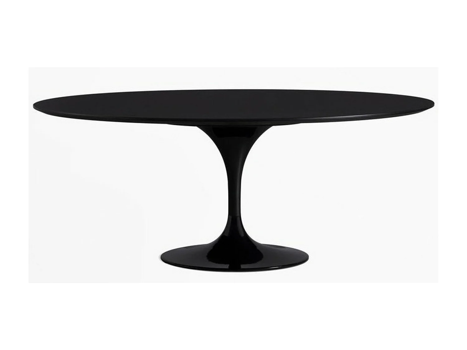 Table tulipe ovale extensible-Plateau Blanc mat-Largeur 170/230 cm-Piètement Noir brillant