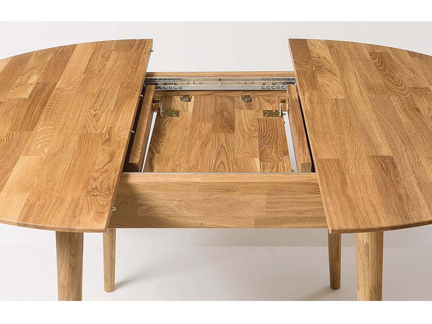 Table à manger ronde extensible 110 à 145cm en bois de chêne massif Kundy