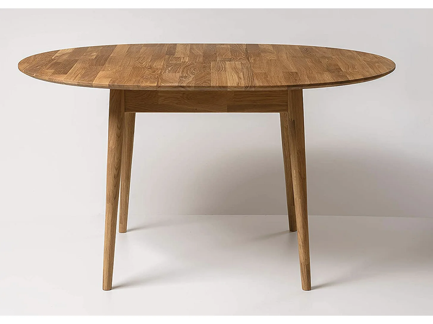 Table à manger ronde extensible 110 à 145cm en bois de chêne massif Kundy