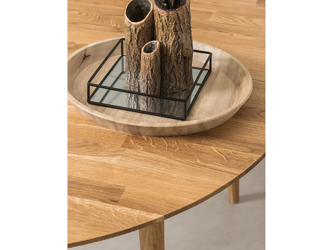 Table à manger ronde extensible 110 à 145cm en bois de chêne massif Kundy