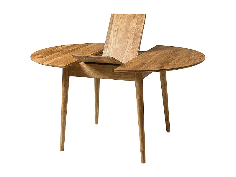 Table à manger ronde extensible 110 à 145cm en bois de chêne massif Kundy