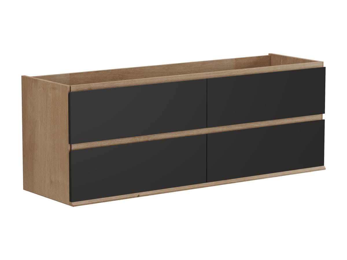 Waschbeckenunterschrank hängend - 150 cm - Holzfarben hell & Schwarz - SABU günstig online kaufen