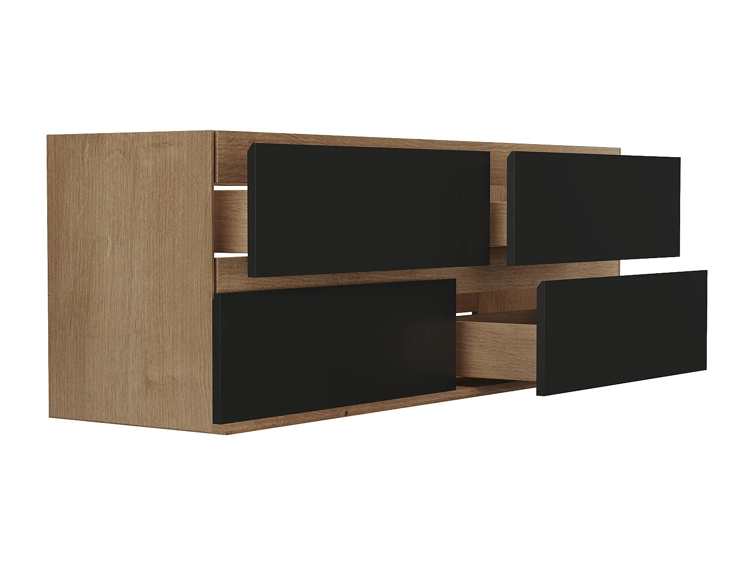 Waschbeckenunterschrank hängend - 150 cm - Holzfarben hell & Schwarz - SABURI