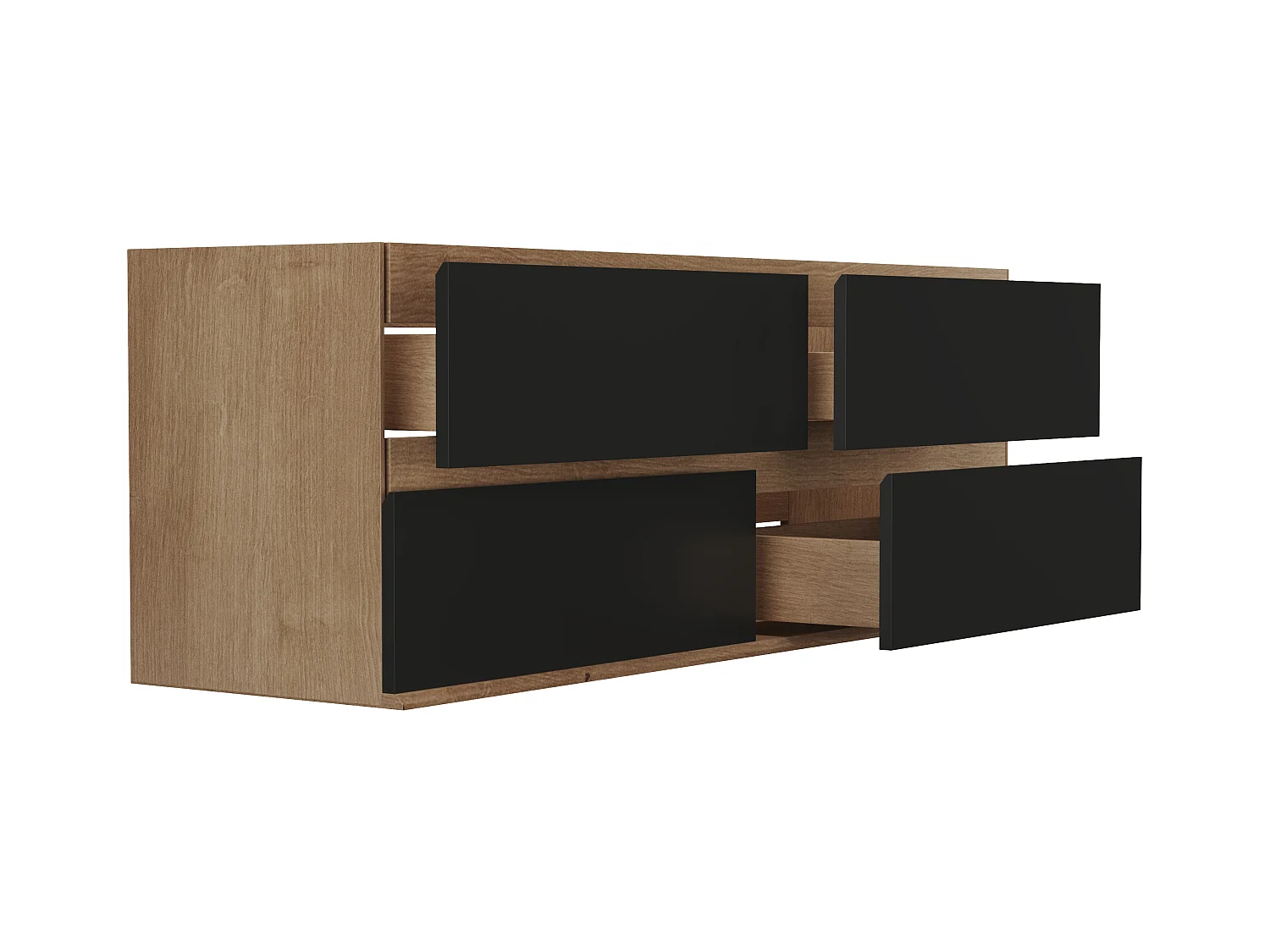 Meuble sous vasque suspendu  - Coloris naturel clair et noir - 150 cm - SABURI