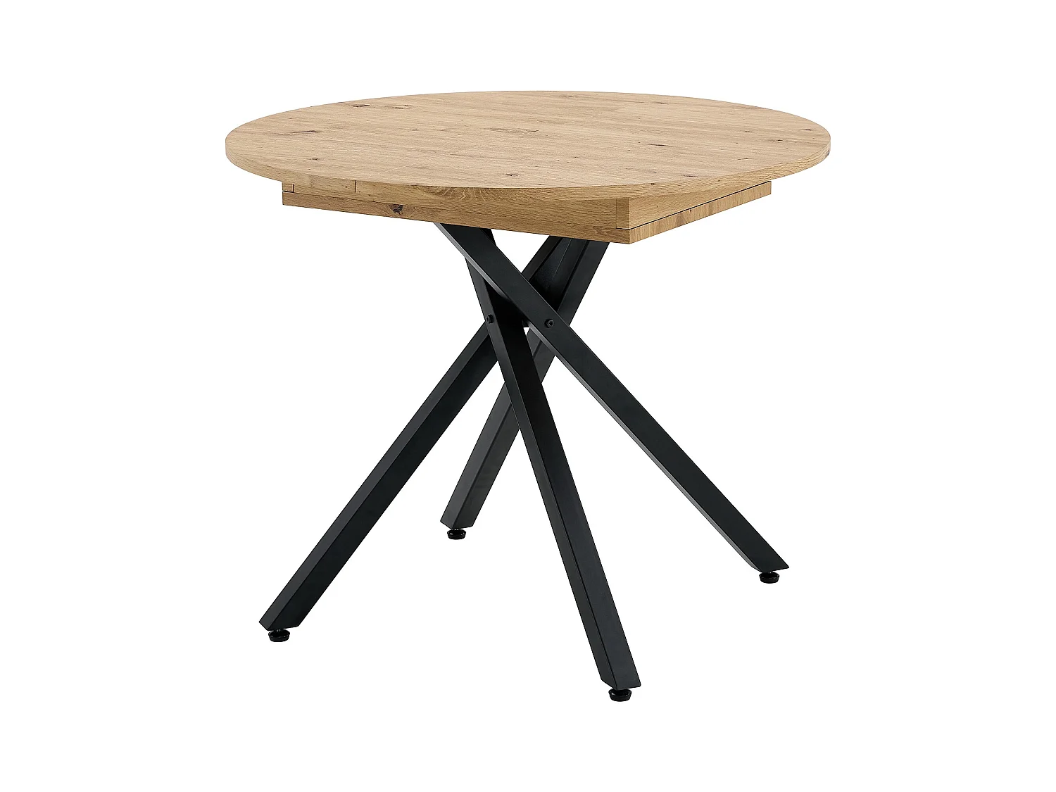 Table à manger ronde extensible bois clair et pieds métal noir Vaker 90 à 120cm