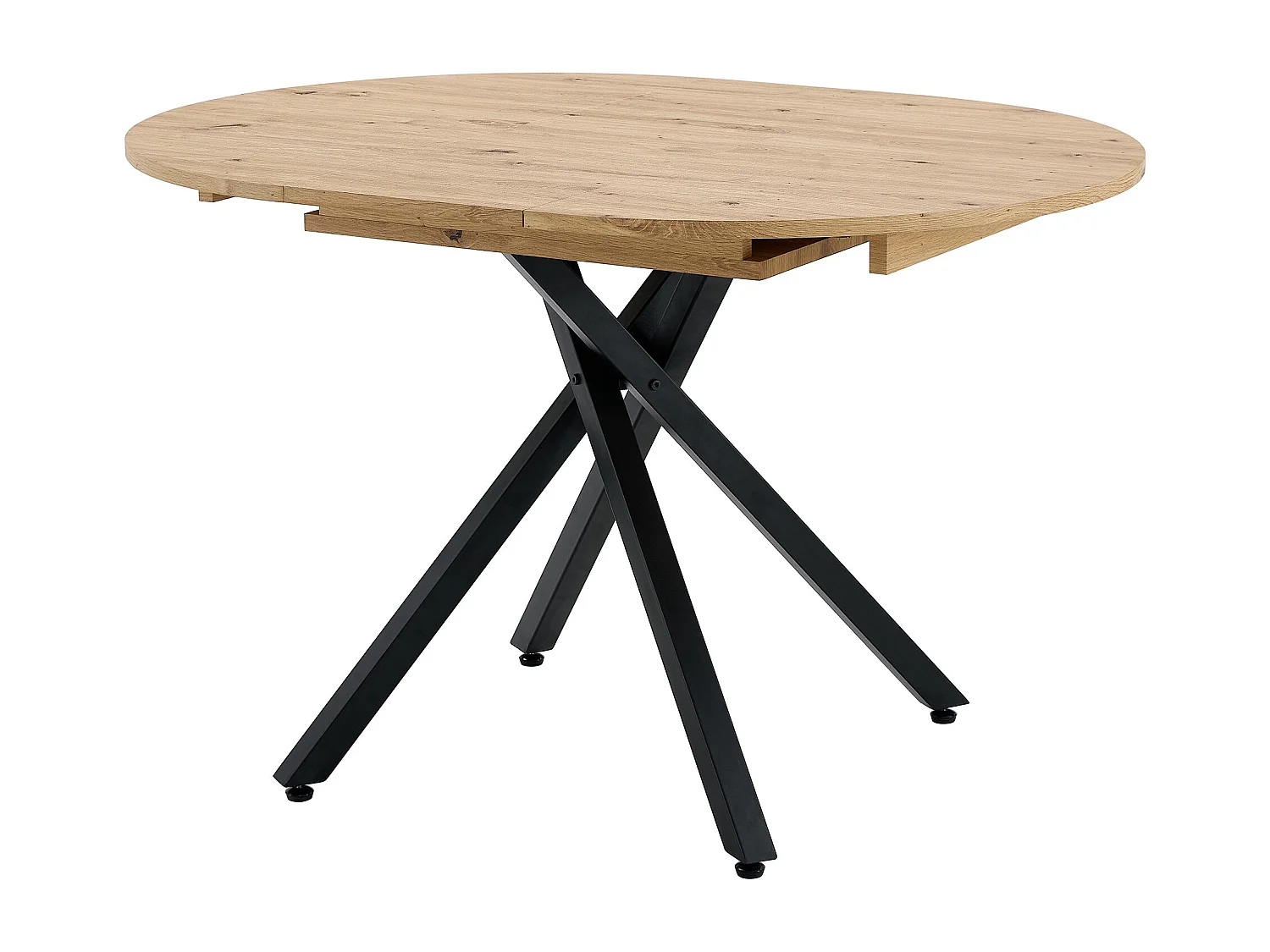 Mesa de comedor redonda extensible Vaker de 90 a 120 cm en madera clara con patas de metal negro