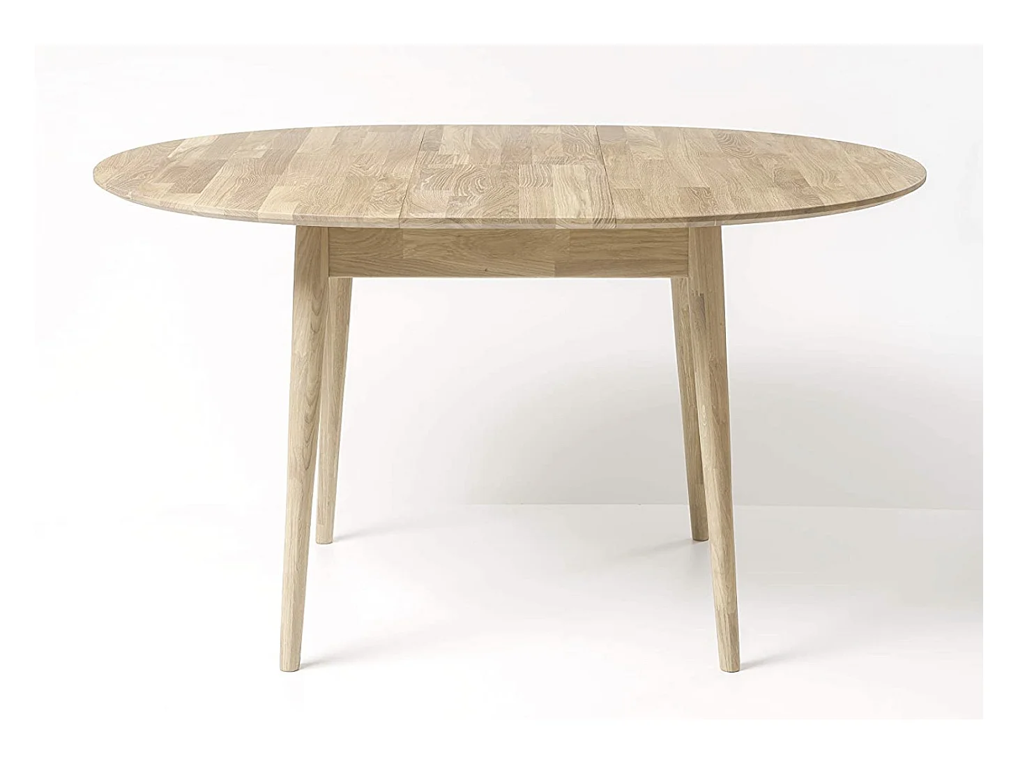 Table à manger ronde extensible 110 à 145cm en chêne massif blanchi Kundy
