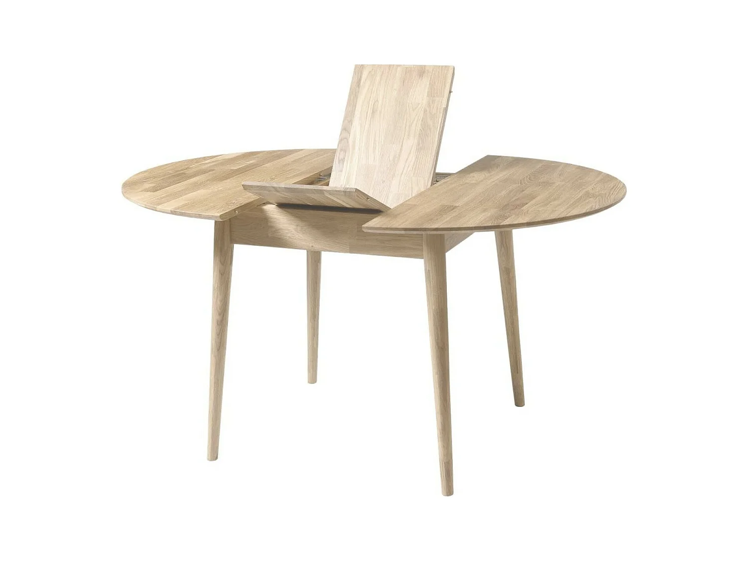Table à manger ronde extensible 110 à 145cm en chêne massif blanchi Kundy