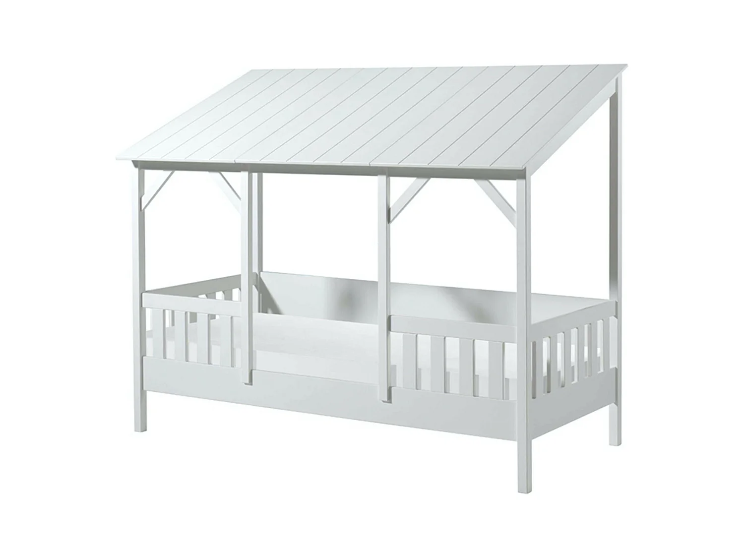 Pack - Lit Cabane Enfant, Sommier & Matelas "Housebed III" 90x200cm Blanc