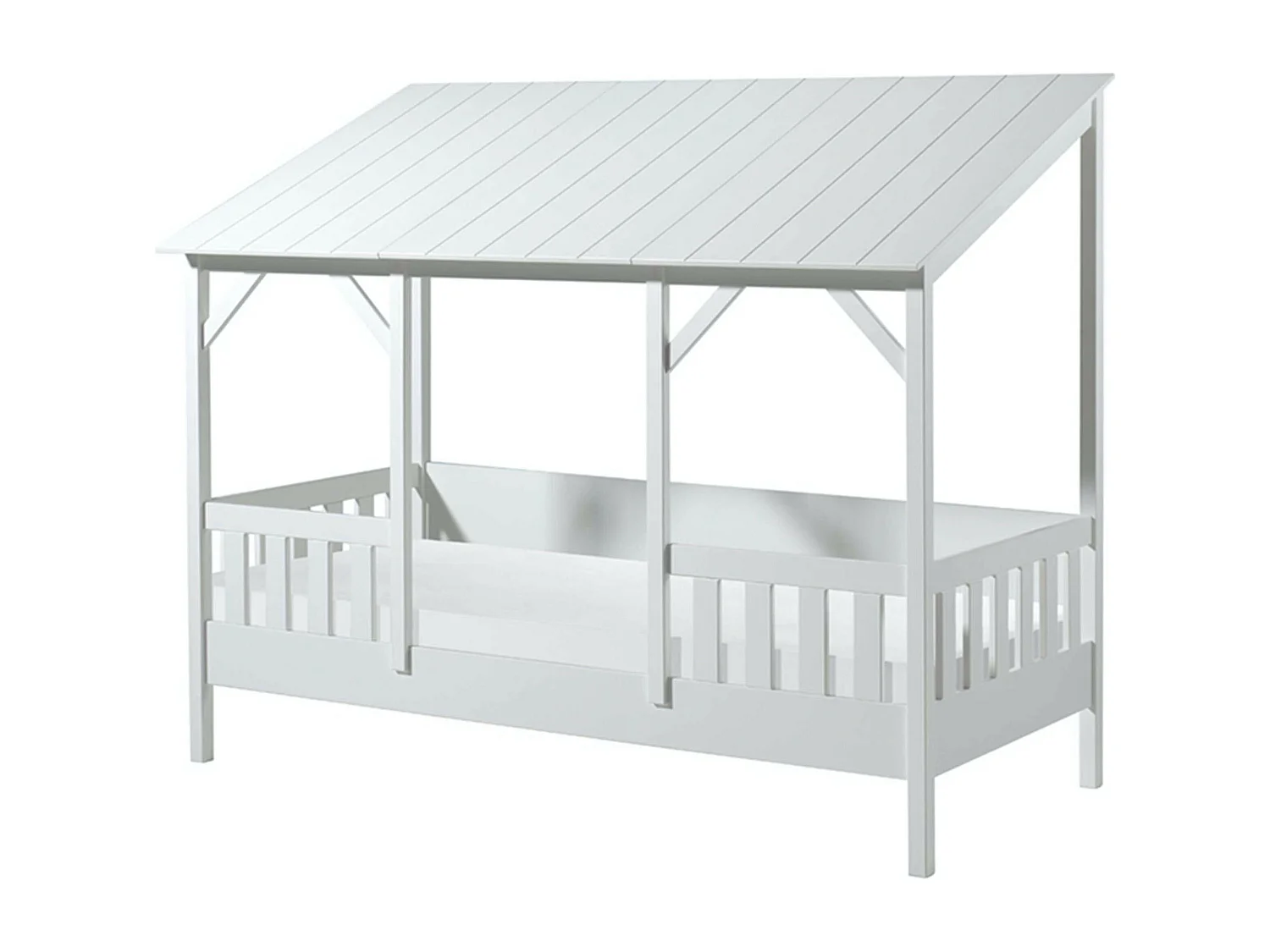 Pack - Lit Cabane Enfant, Sommier & Matelas "Housebed III" 90x200cm Blanc