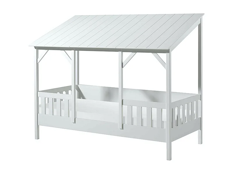 Pack - Lit Cabane Enfant, Sommier & Matelas "Housebed III" 90x200cm Blanc