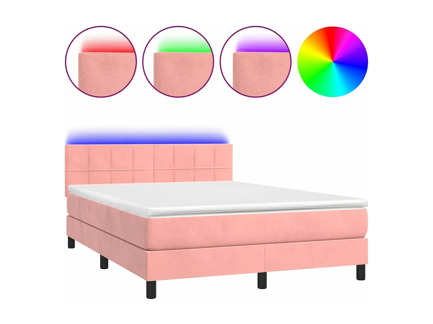 Lit à sommier tapissier avec matelas et LED Rose 140x200 Velours