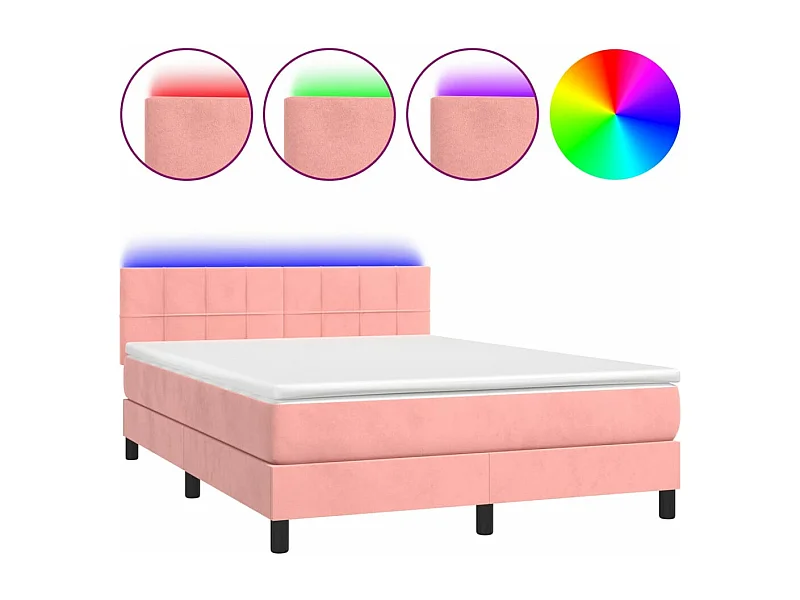 Lit à sommier tapissier avec matelas et LED Rose 140x200 Velours