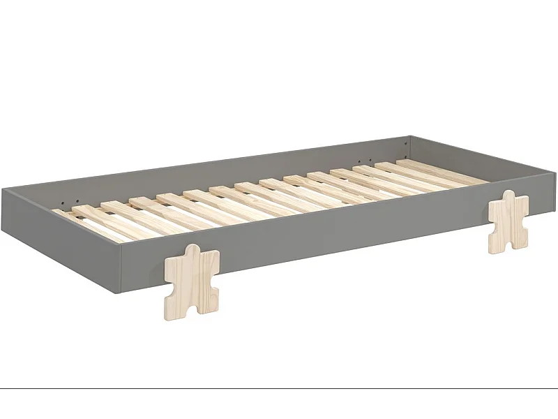 Bed 90x200 cm massief grijs grenen en licht hout Valentino