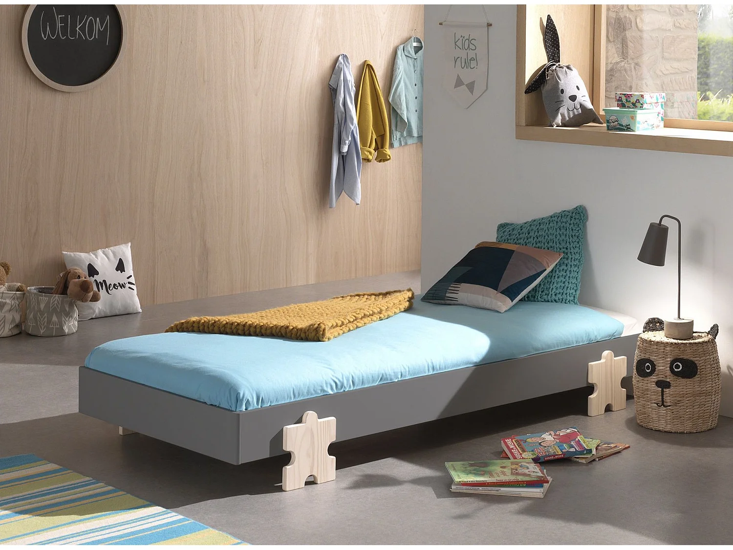 Lit Enfant en Bois "Modulo Puzzle" 90x200cm Gris