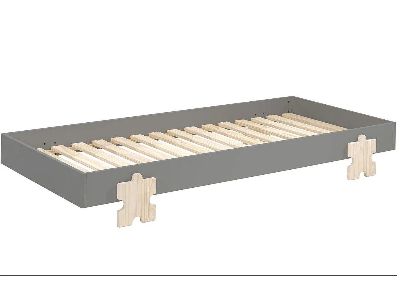 Bed 90x200 cm massief grijs grenen en licht hout Valentino