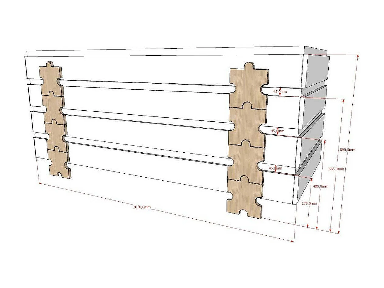 Bed 90x200 cm massief grijs grenen en licht hout Valentino